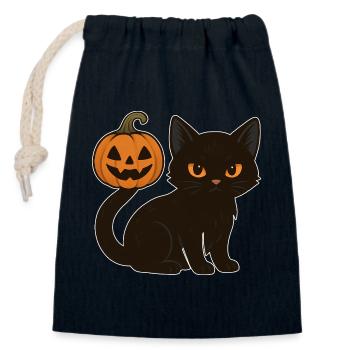 Schwarze Katze mit Halloween Kürbis - Verschließbarer Geschenkbeutel aus Baumwolle (14x20cm) - Navy - Vorne