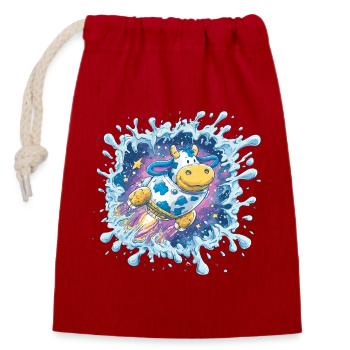 Éclaboussure de Vache Spatiale - Sac cadeau en coton avec cordon (14 x 20 cm) - rouge - Devant