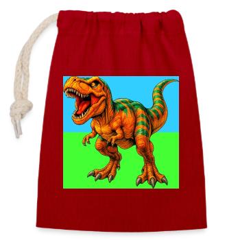 dinosaure - Sac cadeau en coton avec cordon (14 x 20 cm) - rouge - Devant
