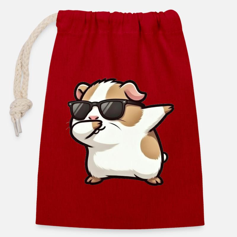 Dabbing guinea pig spotted - Closable cotton gift bag (14x20cm) - red