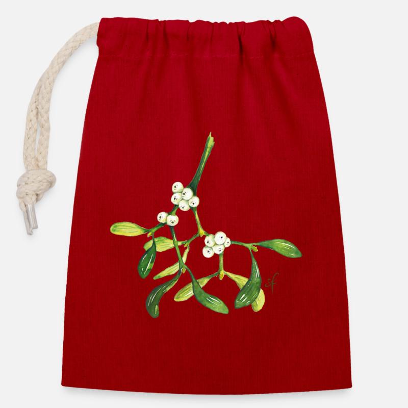 Mistletoe - Closable cotton gift bag (14x20cm) - red