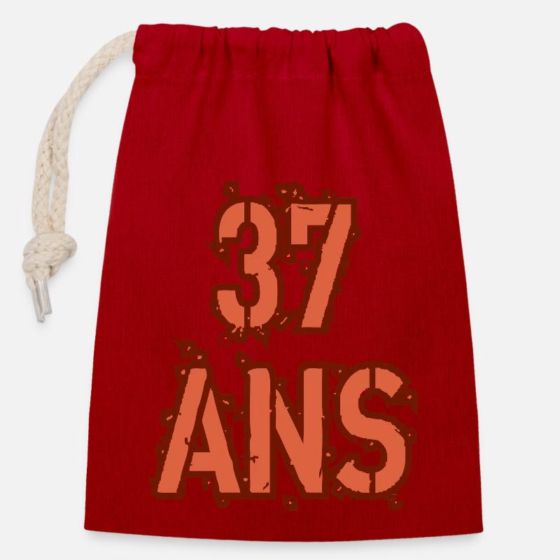 37 ANS - Sac cadeau en coton avec cordon (14 x 20 cm) - rouge