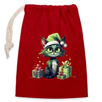 Katze Weihnachten Weihnachtselfe Geschenke Mütze - Verschließbarer Geschenkbeutel aus Baumwolle (14x20cm) - Rot - Vorne