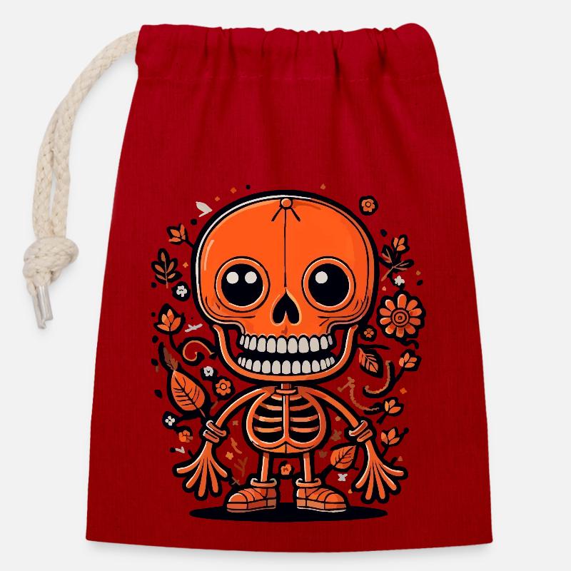 Skeleton - Closable cotton gift bag (14x20cm) - red