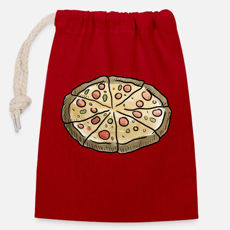 Pizza - Verschließbarer Geschenkbeutel aus Baumwolle (14x20cm) - Rot