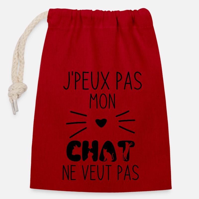 Mon Chat ne veut pas 2 - Sac cadeau en coton avec cordon (14 x 20 cm) - rouge