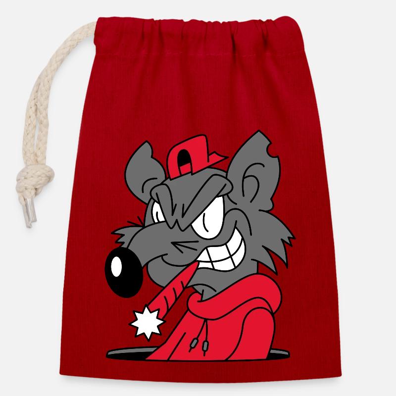 Rat - Closable cotton gift bag (14x20cm) - red