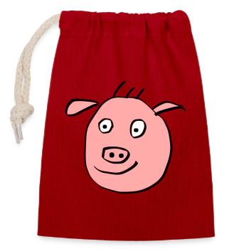 Cute pig face - Closable cotton gift bag (14x20cm) - red - Front