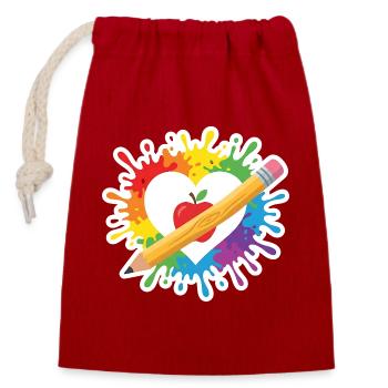 Enseignant École du Cœur Arc-en-ciel au Crayon Pomme - Sac cadeau en coton avec cordon (14 x 20 cm) - rouge - Devant