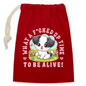 Funny Black Humor Dogs Design - Closable cotton gift bag (14x20cm) - red - Front