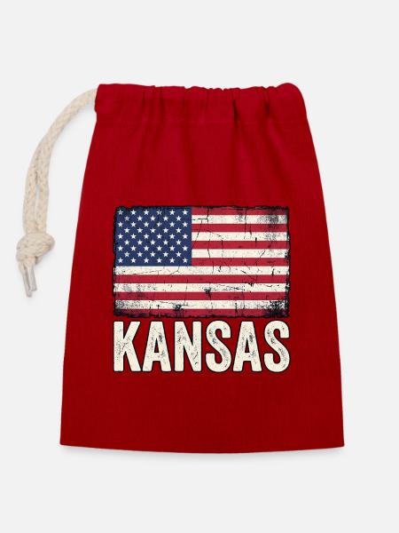USA Kansas - Verschließbarer Geschenkbeutel aus Baumwolle (14x20cm) - Rot