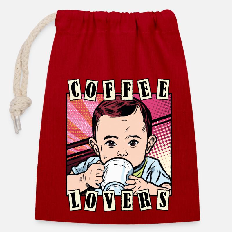 Café bébé - Sac cadeau en coton avec cordon (14 x 20 cm) - rouge