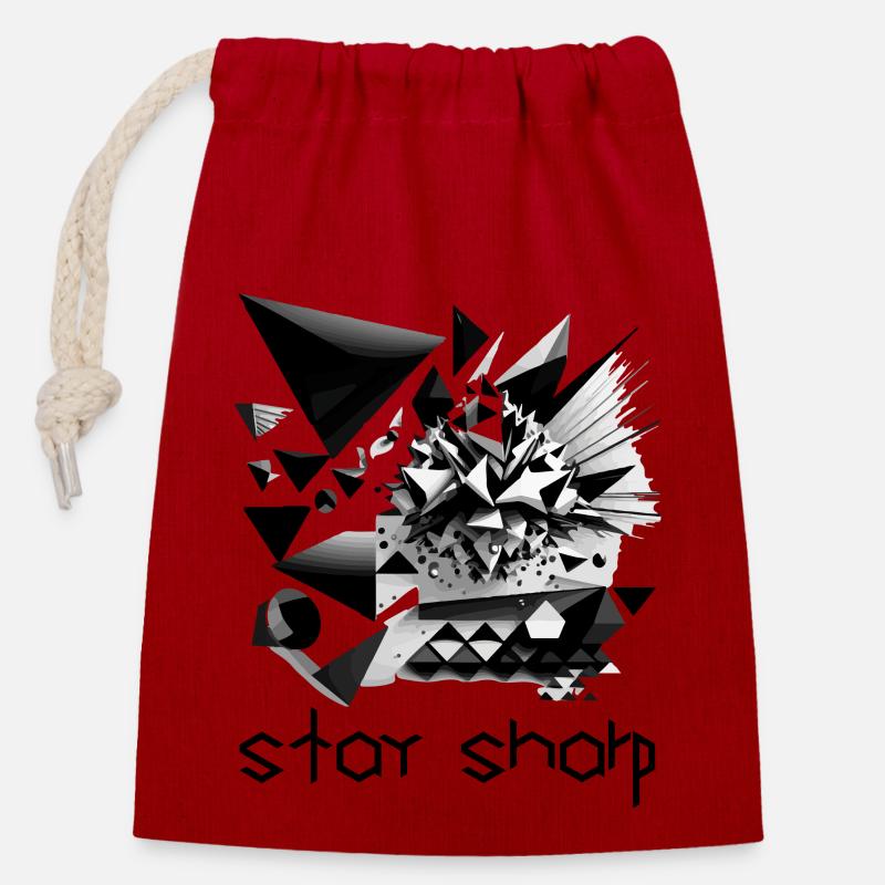 Design abstrait noir et blanc - Sac cadeau en coton avec cordon (14 x 20 cm) - rouge