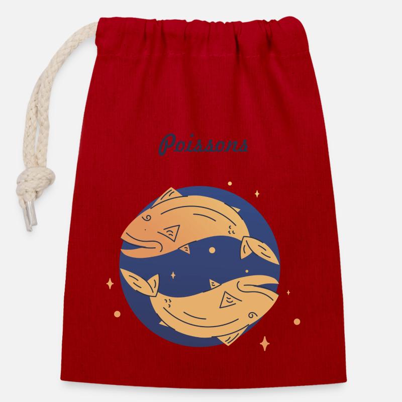 Poissons - Sac cadeau en coton avec cordon (14 x 20 cm) - rouge