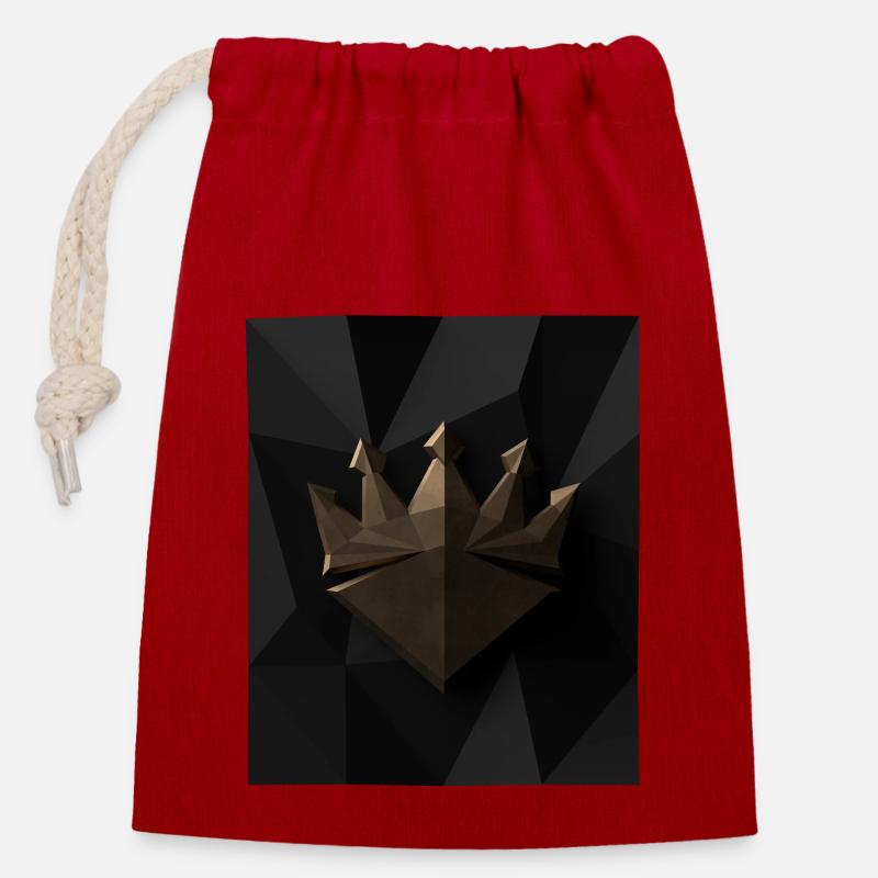Geometric crown - Closable cotton gift bag (14x20cm) - red