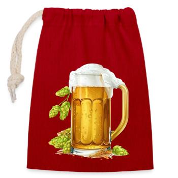 Frostiges Bier im Krug mit Hopfen und Gerste - Verschließbarer Geschenkbeutel aus Baumwolle (14x20cm) - Rot - Vorne