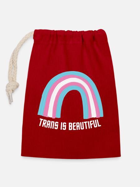 Trans ist wunderschön - Verschließbarer Geschenkbeutel aus Baumwolle (14x20cm) - Rot