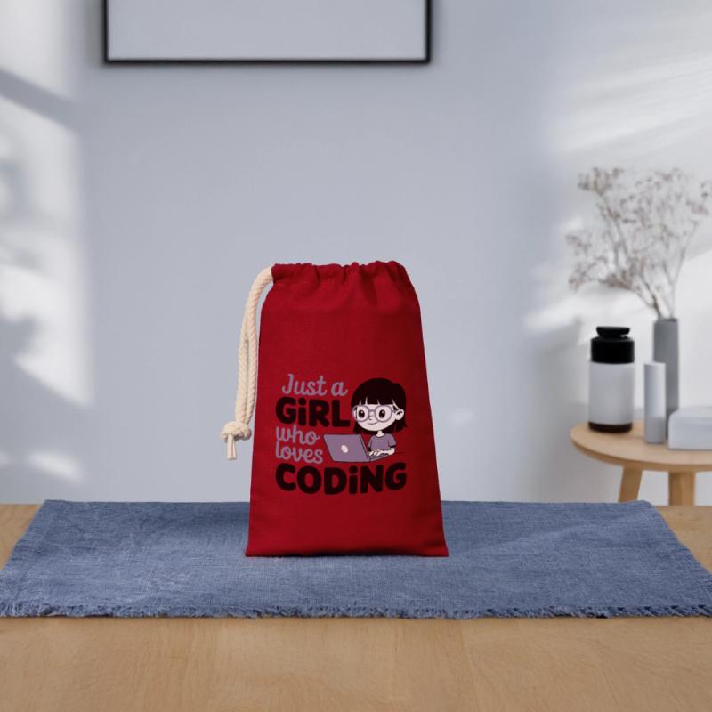 Juste une fille qui aime coder Sac cadeau en coton avec cordon (14 x 20 cm)