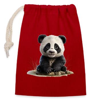 Panda Jungtier am Stein - Verschließbarer Geschenkbeutel aus Baumwolle (14x20cm) - Rot - Vorne