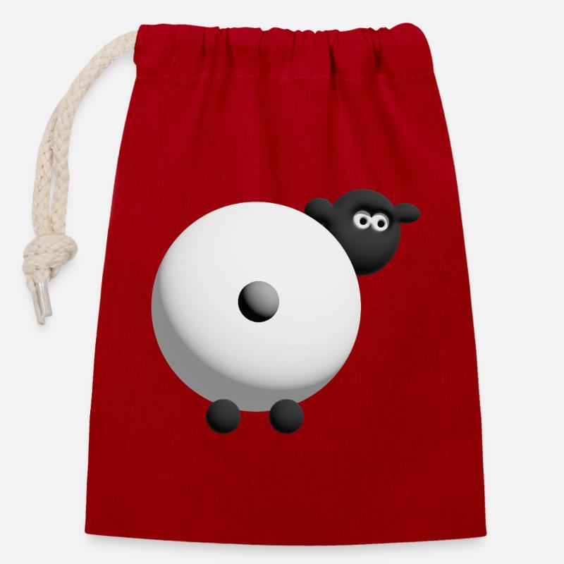 Conception de câlins 3D de mouton - Sac cadeau en coton avec cordon (14 x 20 cm) - rouge