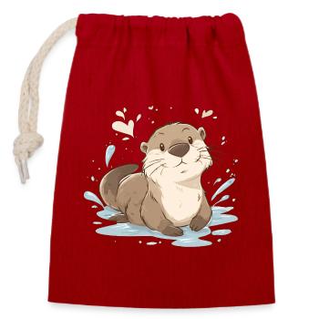Niedlicher Kawaii-Otter – beruhigendes Naturtier - Verschließbarer Geschenkbeutel aus Baumwolle (14x20cm) - Rot - Vorne