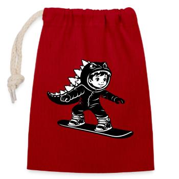 Dragon Garçon du Snowboard - Sac cadeau en coton avec cordon (14 x 20 cm) - rouge - Devant