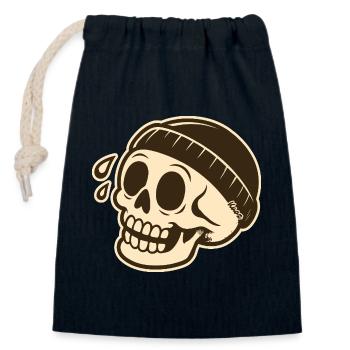 Schädel Totenkopf mit Mütze Design - Verschließbarer Geschenkbeutel aus Baumwolle (14x20cm) - Navy - Vorne