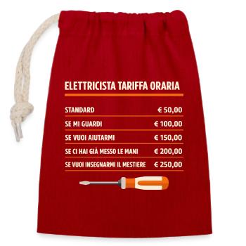 Elektriker Stundenlohn lustiger Streich - Verschließbarer Geschenkbeutel aus Baumwolle (14x20cm) - Rot - Vorne