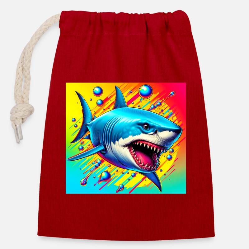 Requin - Sac cadeau en coton avec cordon (14 x 20 cm) - rouge