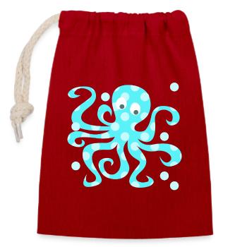 Oktopus Tintenfisch Punkte Dots Comic Meerestier - Verschließbarer Geschenkbeutel aus Baumwolle (14x20cm) - Rot - Vorne