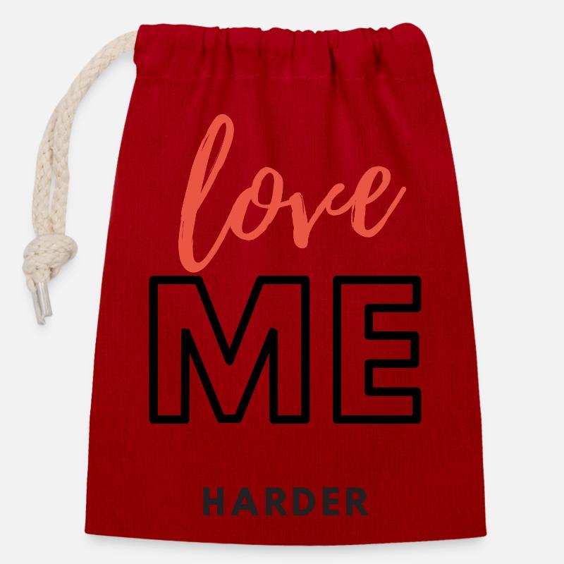 Aimez-moi PLUS FORT - Sac cadeau en coton avec cordon (14 x 20 cm) - rouge