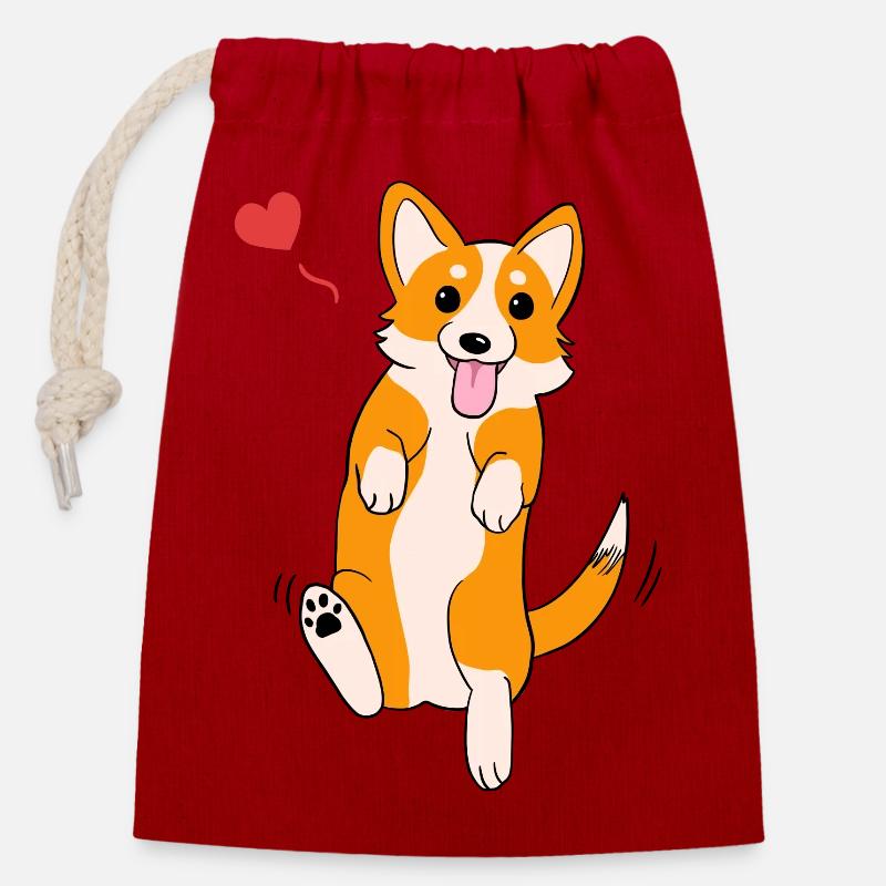 Amour Corgi - Sac cadeau en coton avec cordon (14 x 20 cm) - rouge