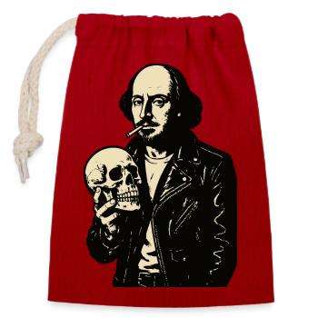 William Shakespeare mit Schädelporträt - Verschließbarer Geschenkbeutel aus Baumwolle (14x20cm) - Rot - Vorne
