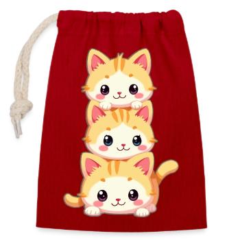Trio de chatons empilés - Sac cadeau en coton avec cordon (14 x 20 cm) - rouge - Devant