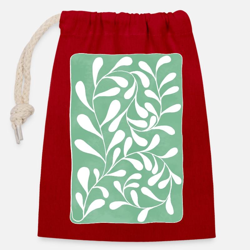 Feuilles d’eucalyptus - Sac cadeau en coton avec cordon (14 x 20 cm) - rouge