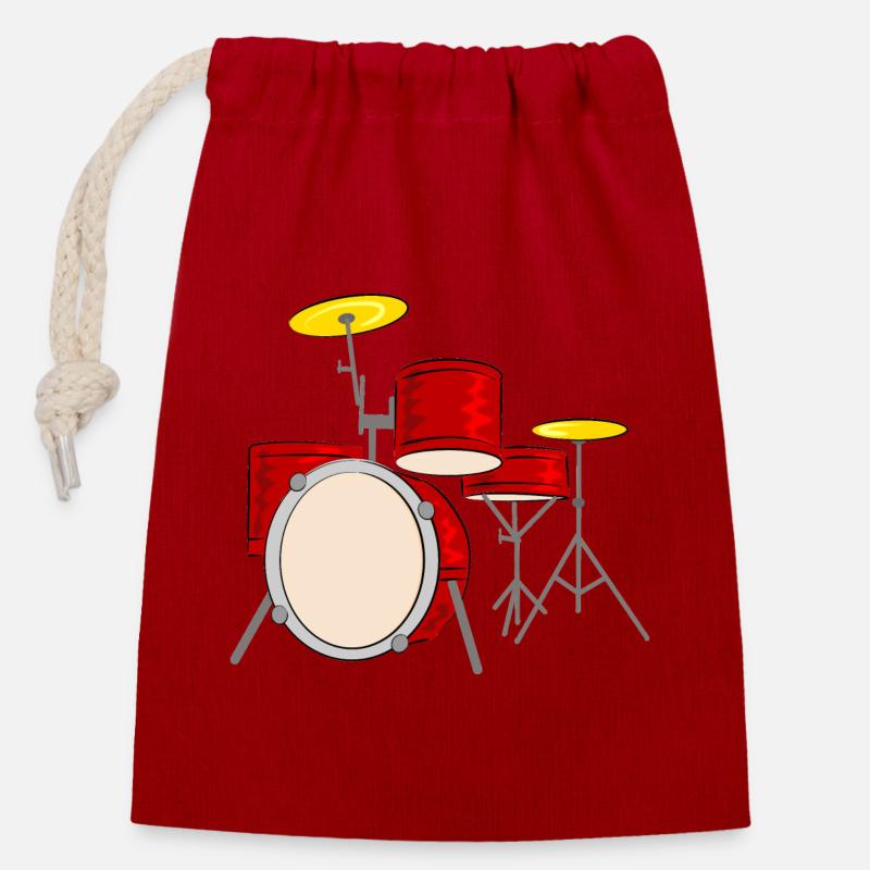 percussion - Sac cadeau en coton avec cordon (14 x 20 cm) - rouge