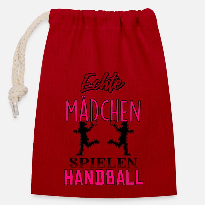 Echte Mädchen spielen Handball - Verschließbarer Geschenkbeutel aus Baumwolle (14x20cm) - Rot