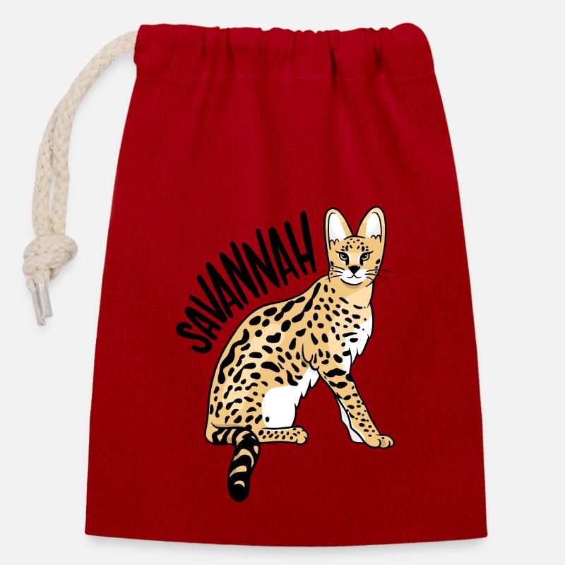 Savannah chat lynx chat sauvage - Sac cadeau en coton avec cordon (14 x 20 cm) - rouge