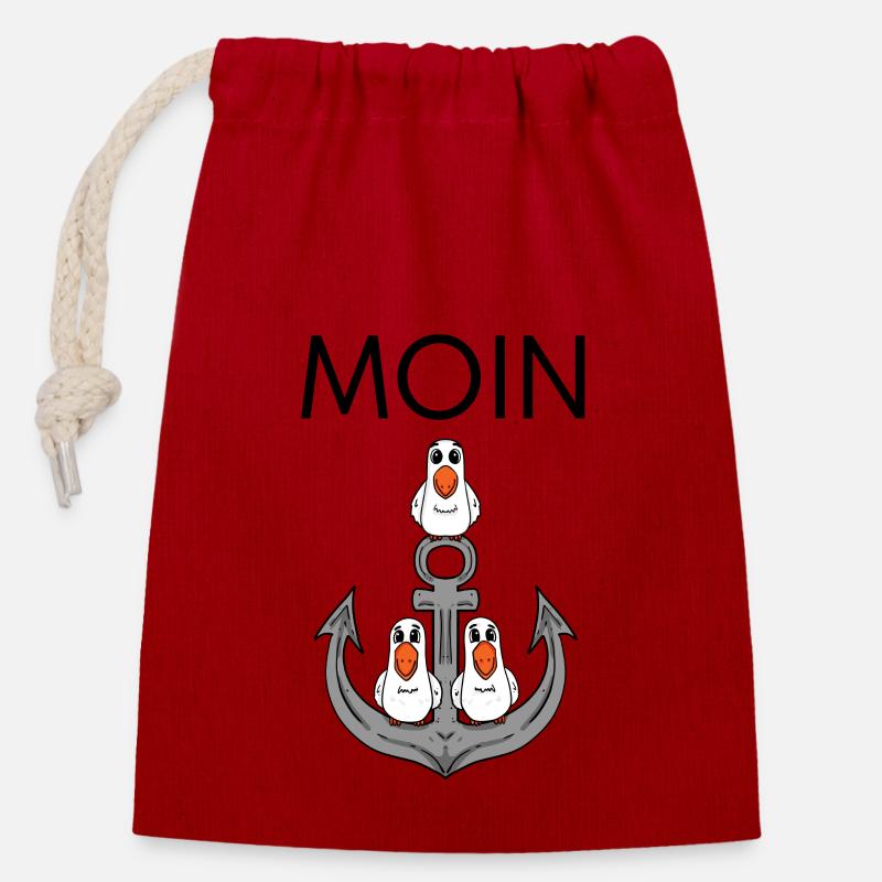 Anker Möwe Seemöwe Moin Nordsee - Verschließbarer Geschenkbeutel aus Baumwolle (14x20cm) - Rot