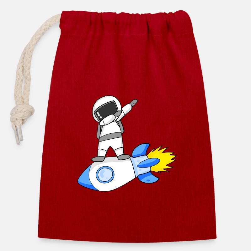 Astronaute Dabbing - Sac cadeau en coton avec cordon (14 x 20 cm) - rouge