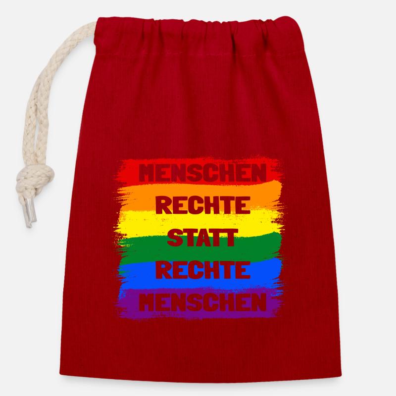 Menschenrechte statt rechte Menschen Regenbogen - Verschließbarer Geschenkbeutel aus Baumwolle (14x20cm) - Rot