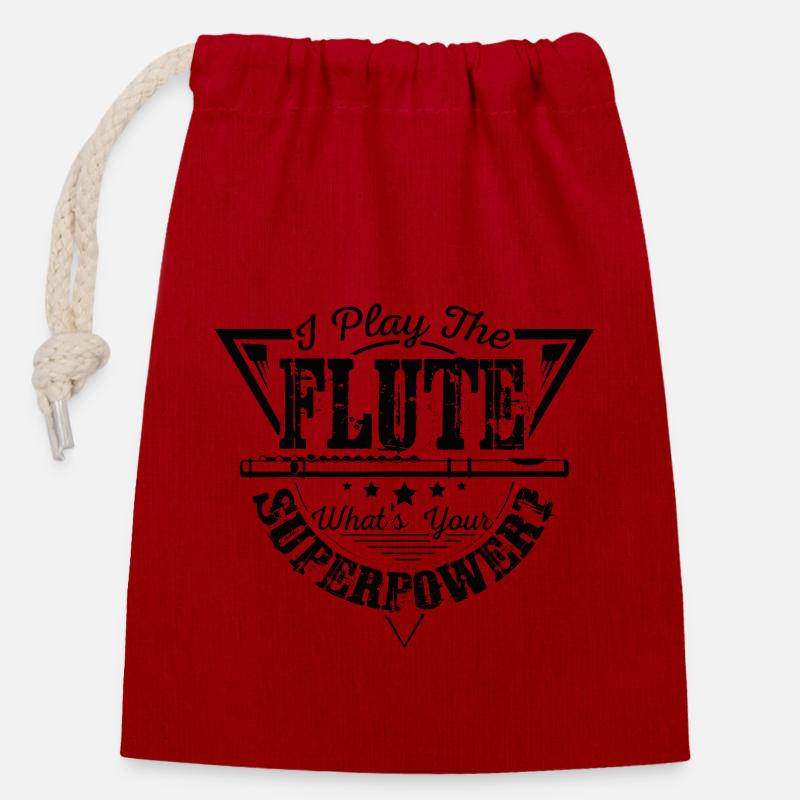Flute player Superpower - Verschließbarer Geschenkbeutel aus Baumwolle (14x20cm) - Rot