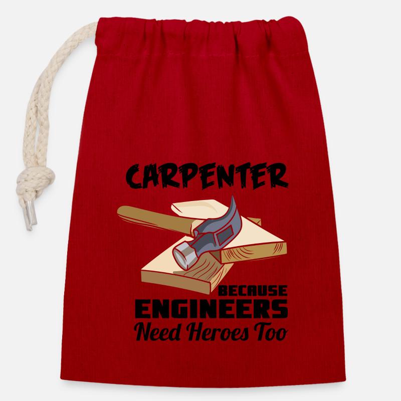 Artisans charpentiers - Sac cadeau en coton avec cordon (14 x 20 cm) - rouge