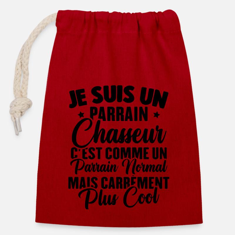 Je suis un parrain chasseur idée cadeau chasse - Sac cadeau en coton avec cordon (14 x 20 cm) - rouge