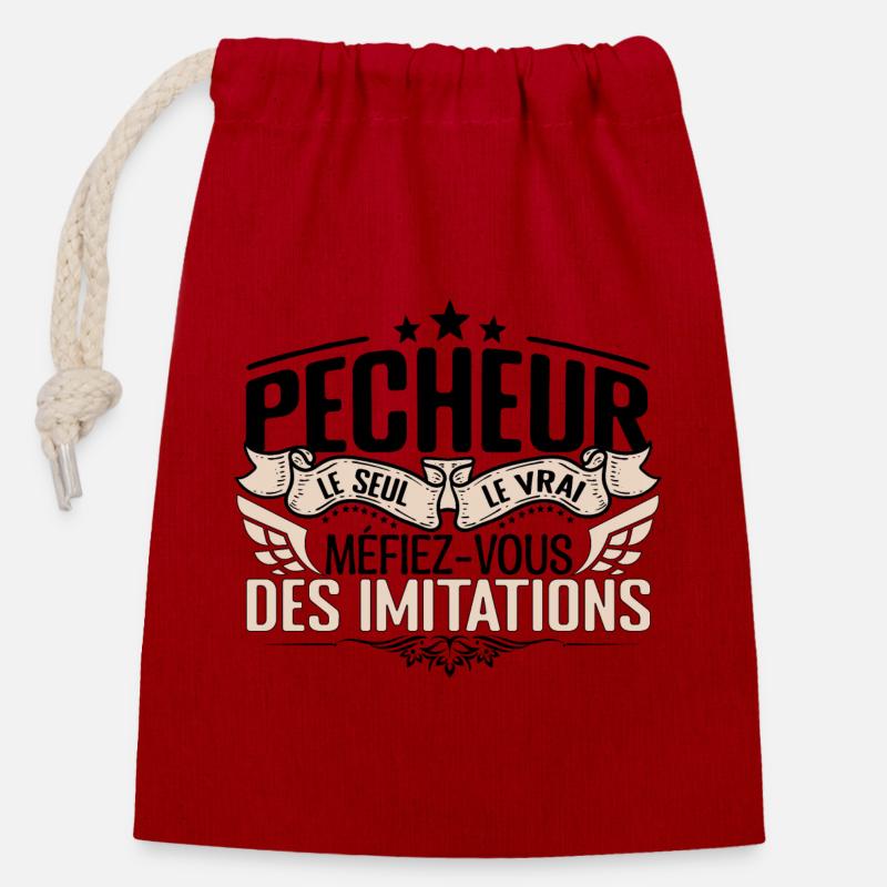 Pêcheur cadeau Pêcheur le vrai Pêcheur - Sac cadeau en coton avec cordon (14 x 20 cm) - rouge