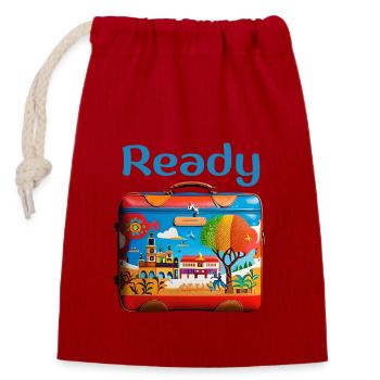 "Ready to travel", van life t-shirt - Closable cotton gift bag (14x20cm) - red - Front
