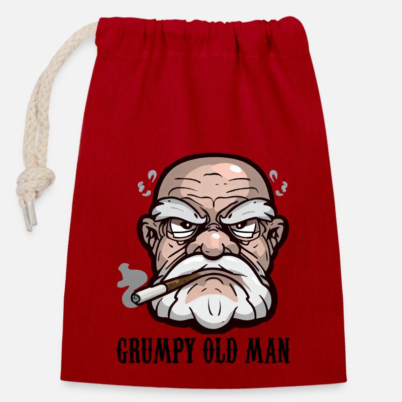 GRUMPY OLD MAN - Closable cotton gift bag (14x20cm) - red