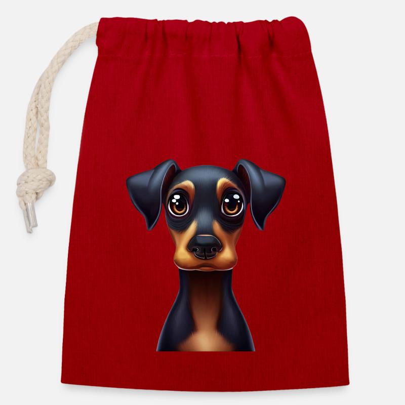 Verspieltes Dobermann-Pinscher-Design - Verschließbarer Geschenkbeutel aus Baumwolle (14x20cm) - Rot