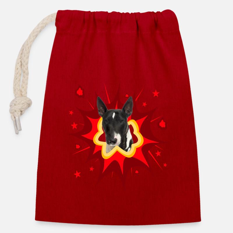 Comic Hund Design - Pow - Miniature Bull Terrier - Verschließbarer Geschenkbeutel aus Baumwolle (14x20cm) - Rot