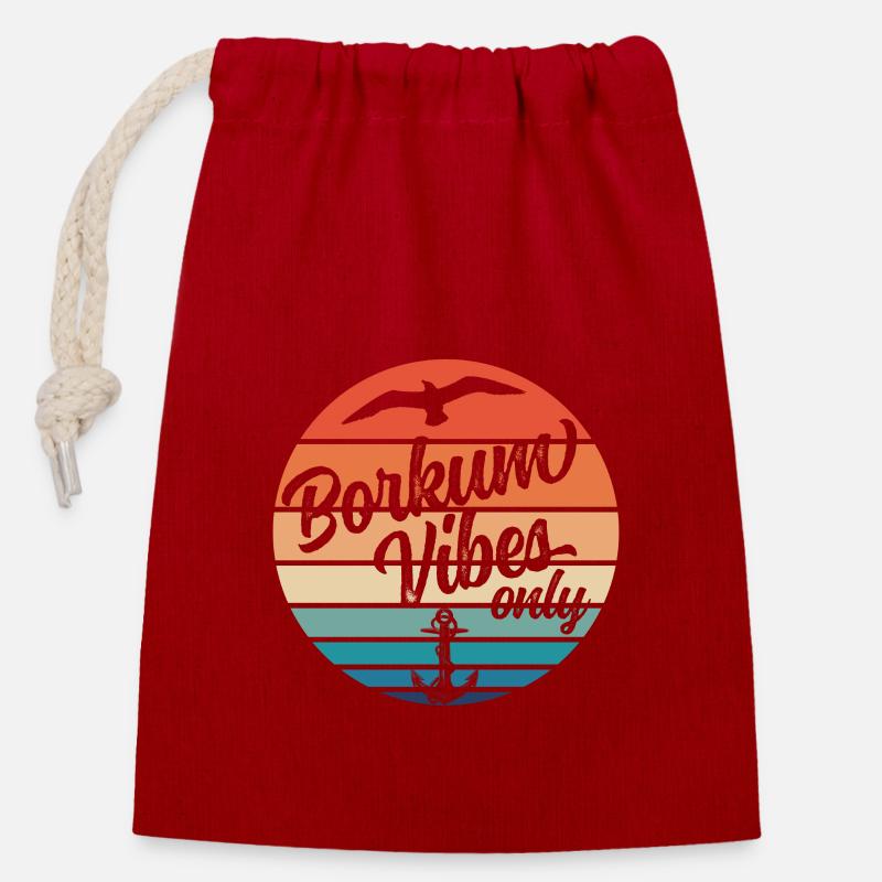 Borkum Vibes Only Anker Möwe - Verschließbarer Geschenkbeutel aus Baumwolle (14x20cm) - Rot